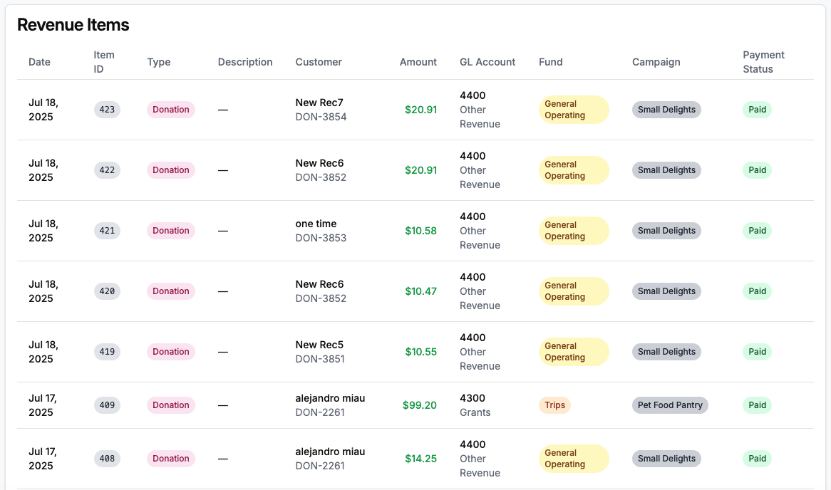 automatic revenue entries