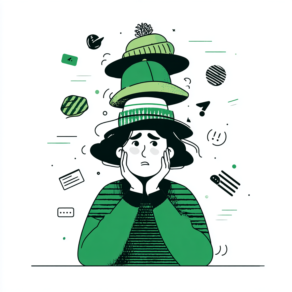 Too many hats illustration